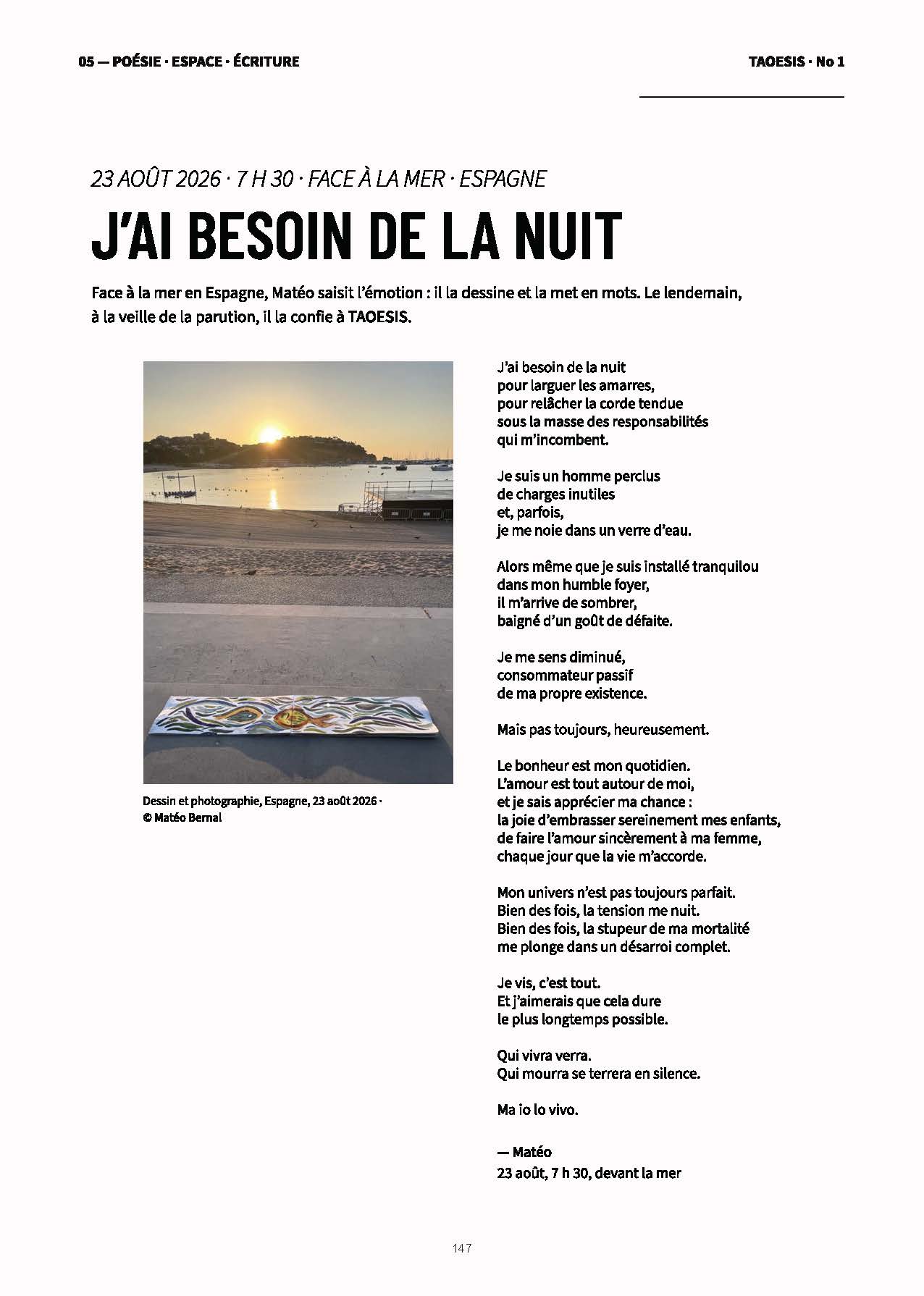 J’ai besoin de la nuit — dessin, photographie et poème de Matéo Bernal