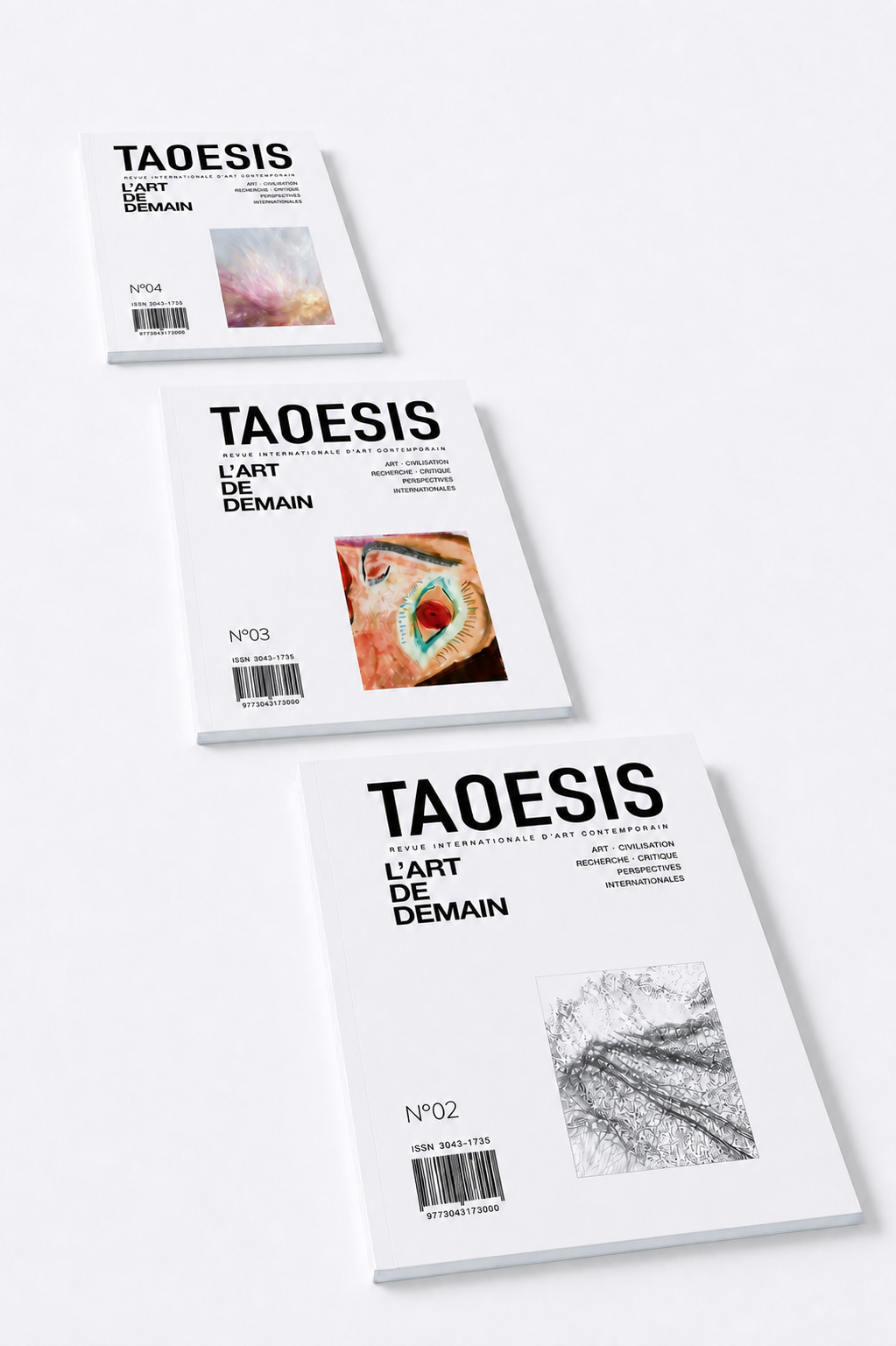 Les futurs numéros N°02, N°03 et N°04 de TAOESIS disposés en perspective